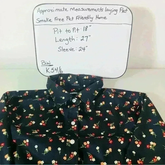 Lands’ End Women Long Sleeve Dark Blue Floral Supima Cotton Button Up Shirt Sz 8 - Picture 12 of 12